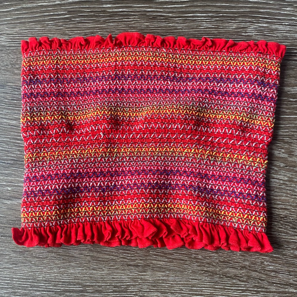 F21 Forever 21 red smocked tube top multi color